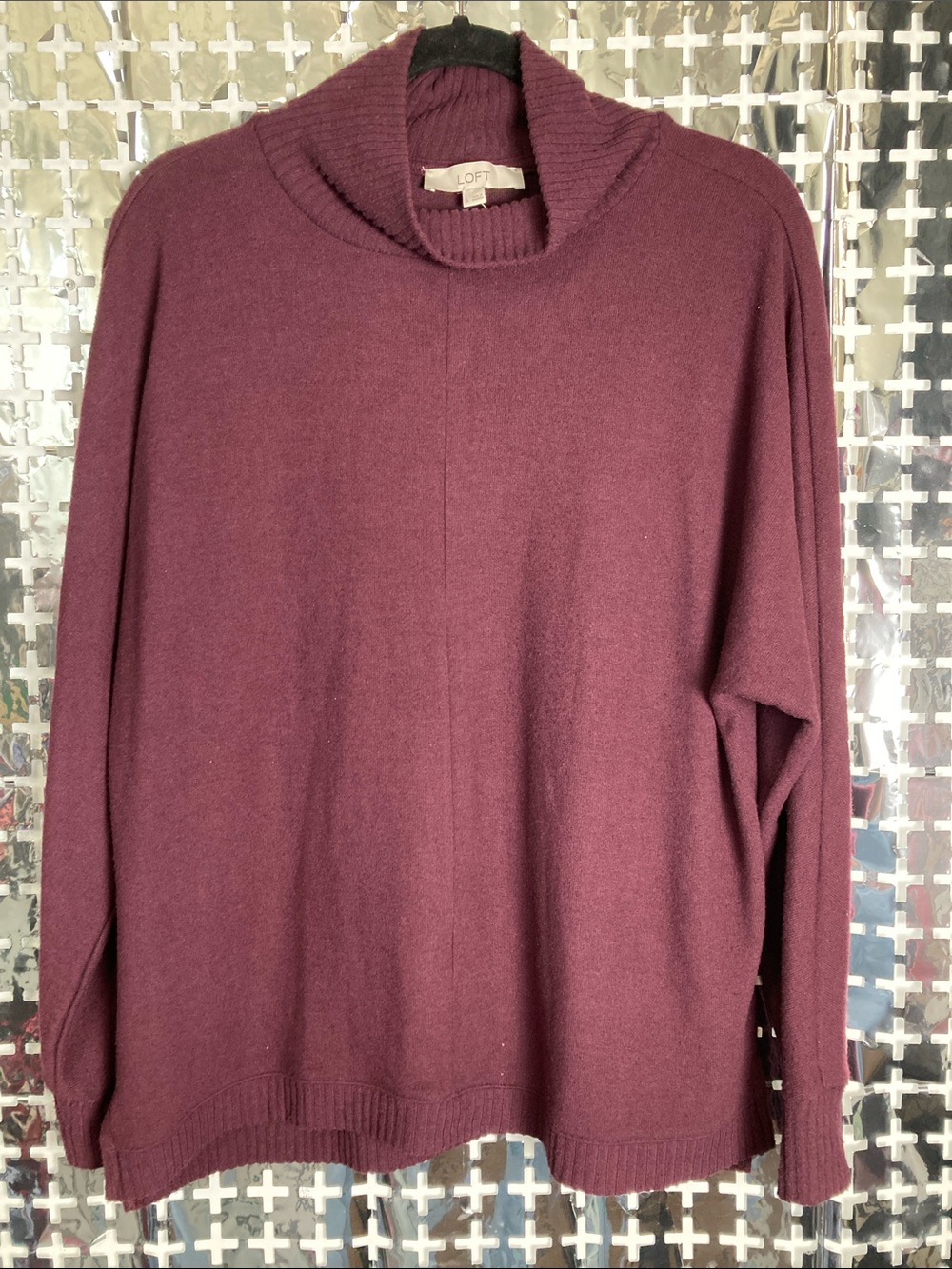 LOFT Deep Plum Cowl Neck Pullover Sweater